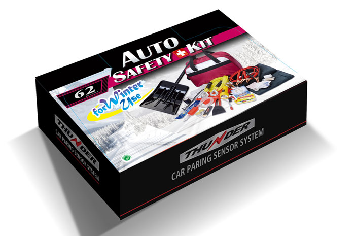 汽车用品配件应急组套倒车雷达润滑机油包装设计